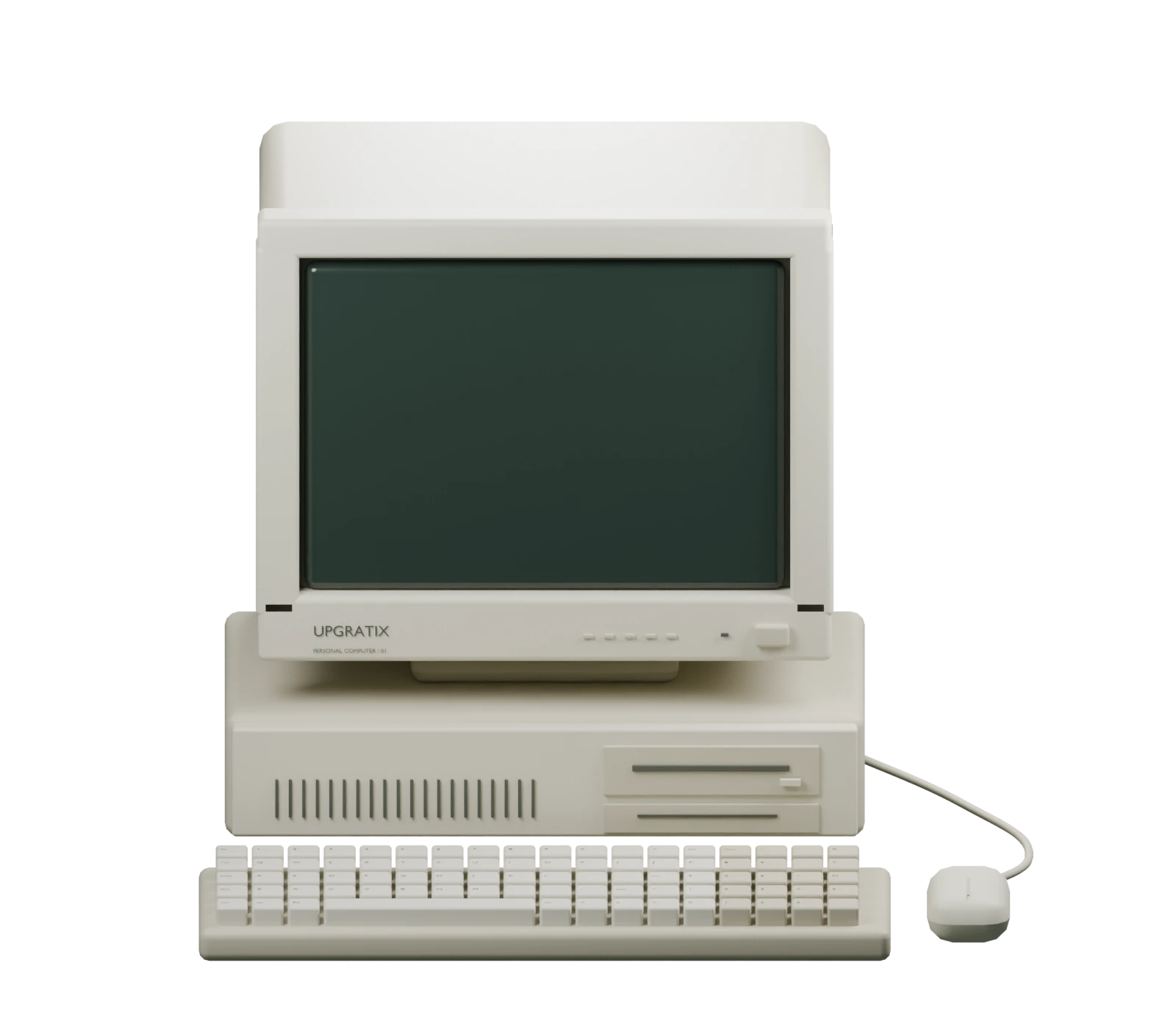 Custom Blender-made beige CRT monitor, desktop computer, keyboard and mouse